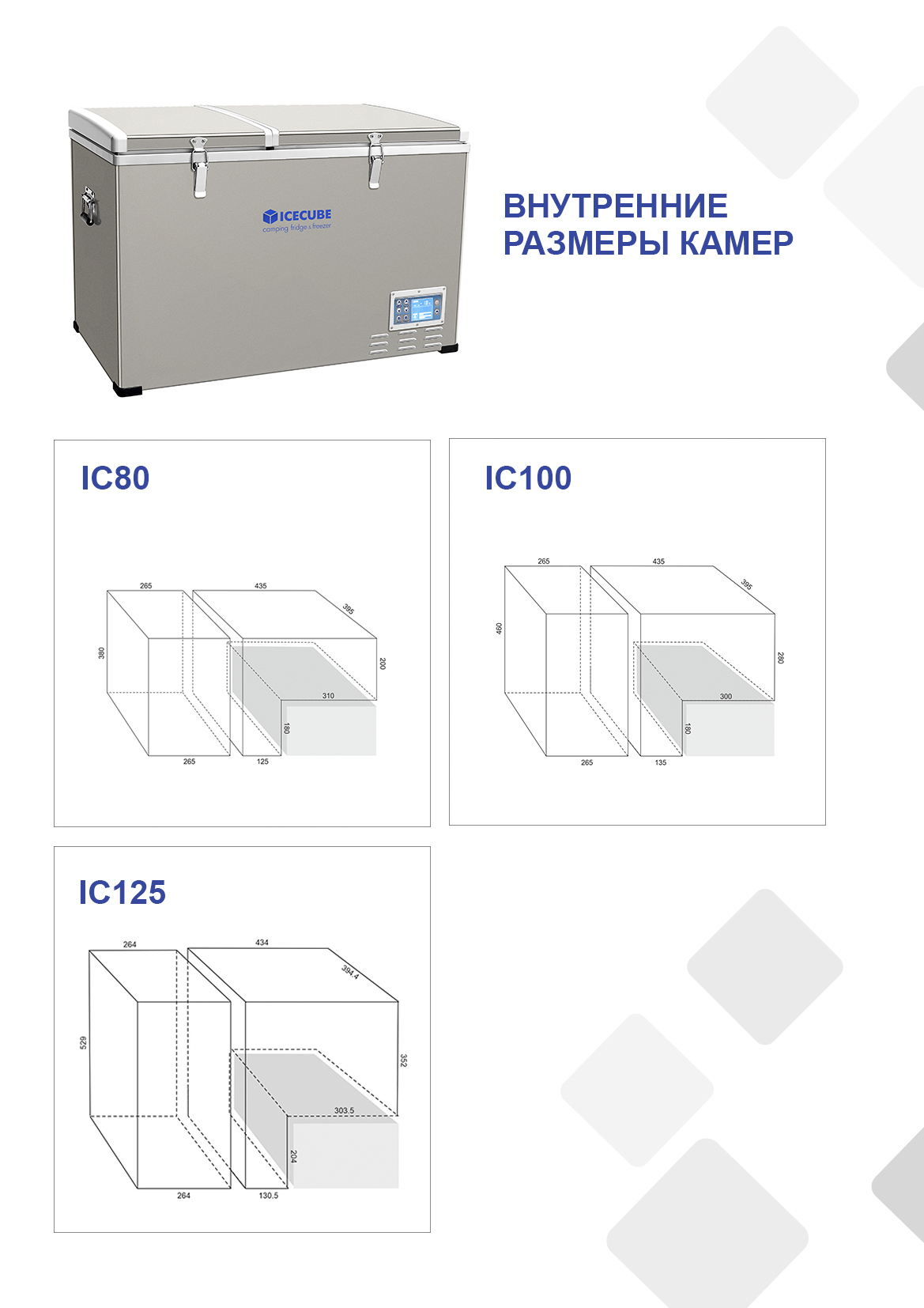 Автомобильный морозильник IC100, 106 литров (двухкамерный)